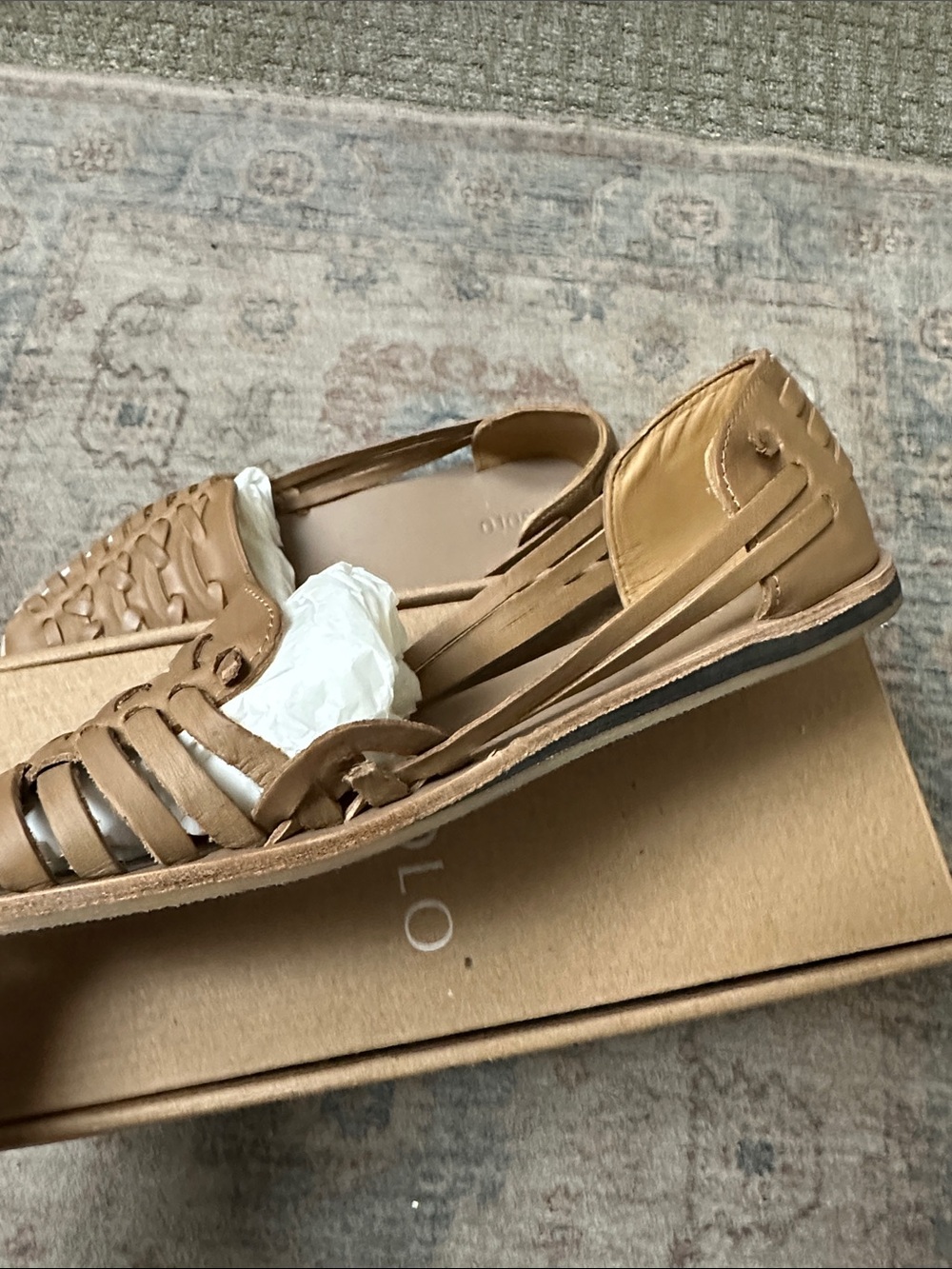 Nisolo Tan Almond Huarache Woven Leather Slip-Ons - Picture 2 of 6